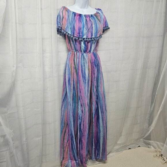 Andre by Unit Purple Striped Maxi Dress Boho Festival M - Picture 4 of 11